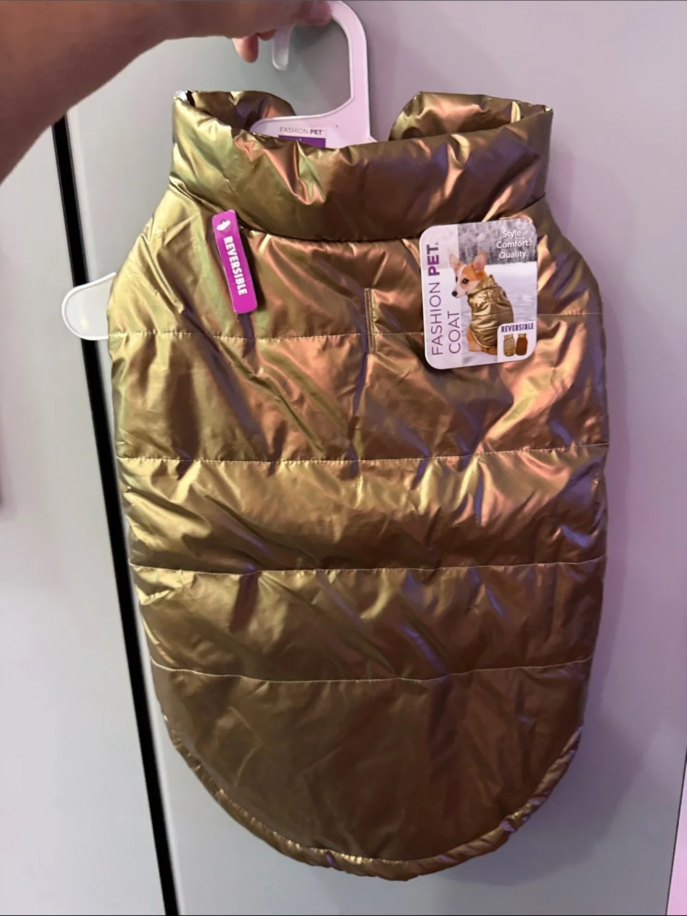 Fashion Pet Gold Puffer Dog Coat - Insulated Reversible Jacket